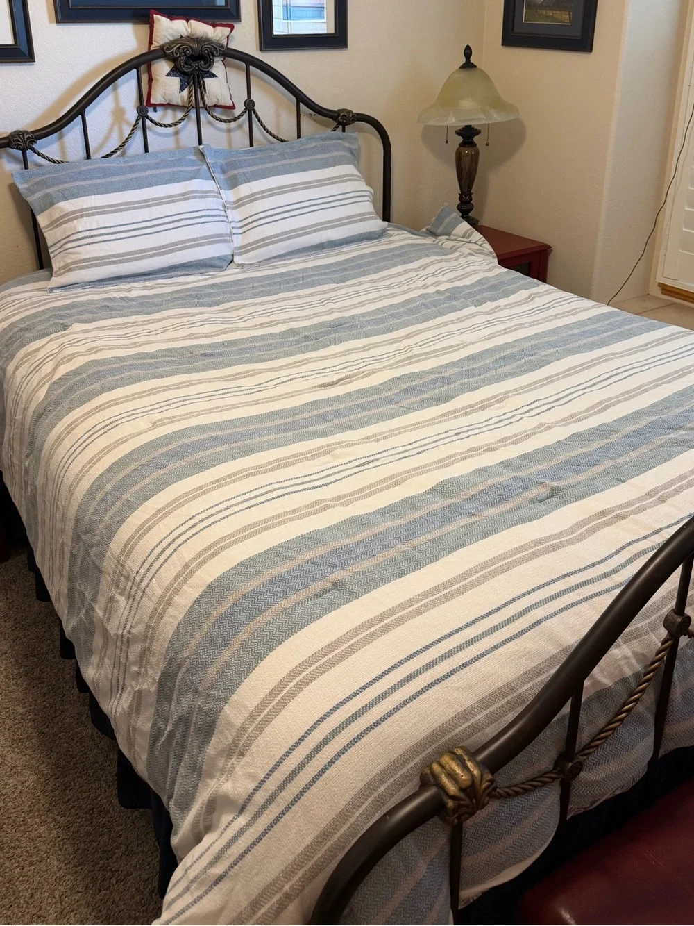 Linden Blue and White Striped Cotton Duvet Cover